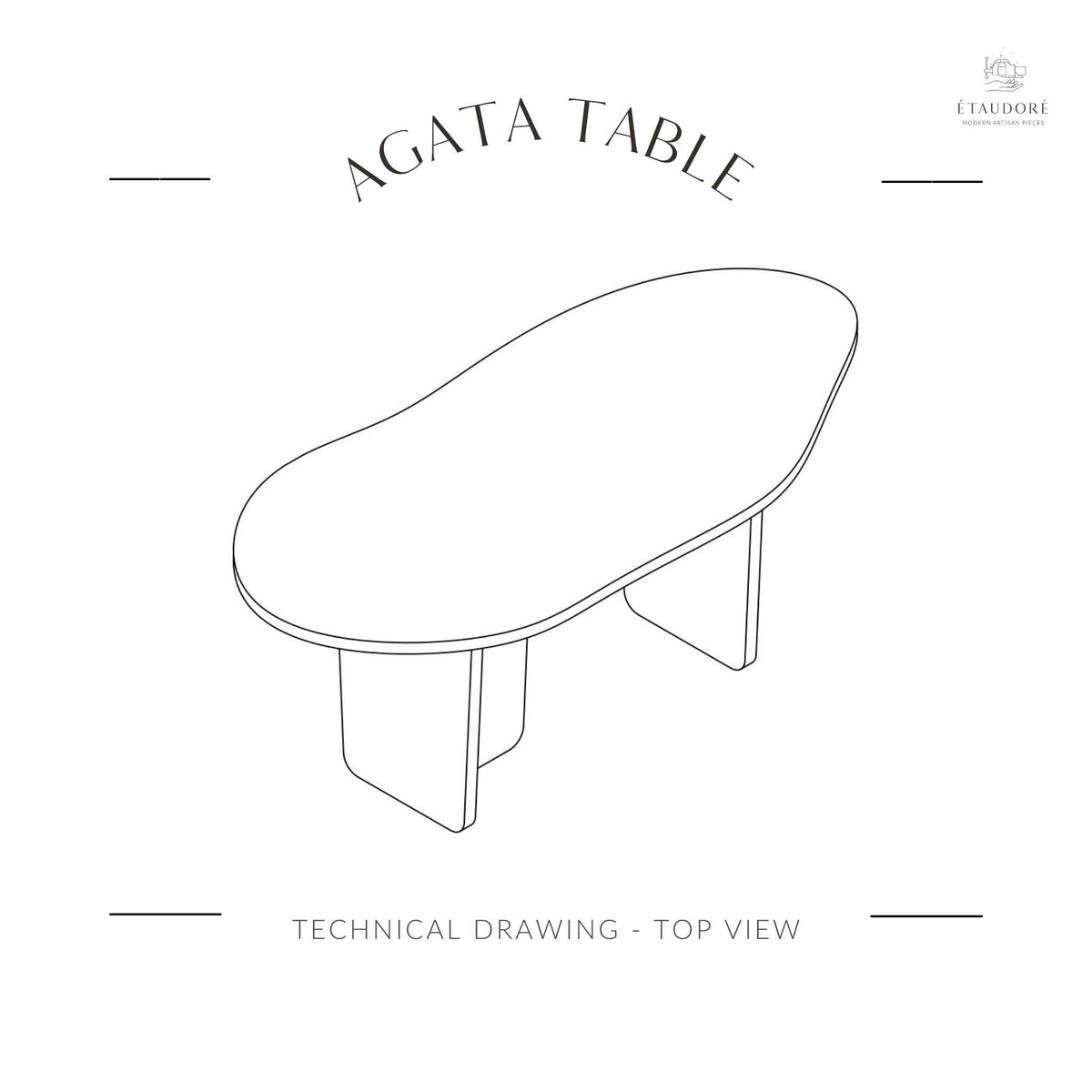 Technical drawing of the top of the ÉTAUDORÉ & Our Wabi Sabi Home Agata Table