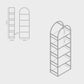 Measurements of the arched bookcase Arkada, available in Switzerland through ÉTAUDORÉ, made from highest quality powdered coated steel in a selection of 40 colors