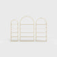 Arched bookcase Arkada, available in Switzerland through ÉTAUDORÉ, made from highest quality powdered coated steel in sand color