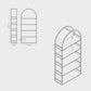 Measurements of the arched bookcase Arkada 02, available in Switzerland through ÉTAUDORÉ, made from highest quality powdered coated steel in white