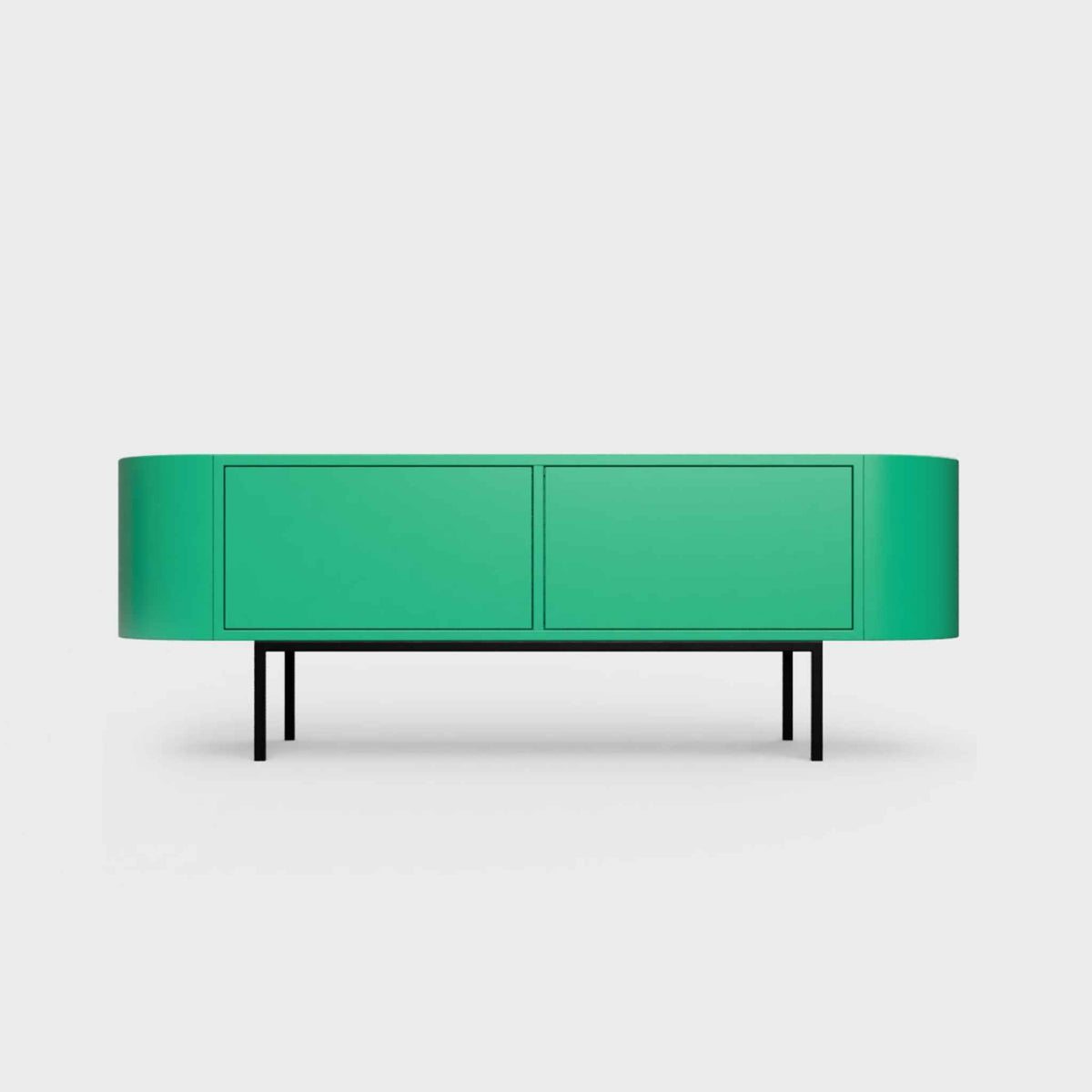 Curved Desiva Enna 01 lowboard in avocado green color steel, available in Switzerland via ÉTAUDORÉ