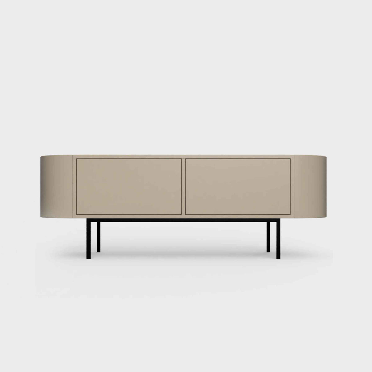 Curved Desiva Enna 01 lowboard in cold beige steel, available in Switzerland via ÉTAUDORÉ