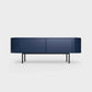 Curved Desiva Enna 01 lowboard in prussian blue color steel, available in Switzerland via ÉTAUDORÉ