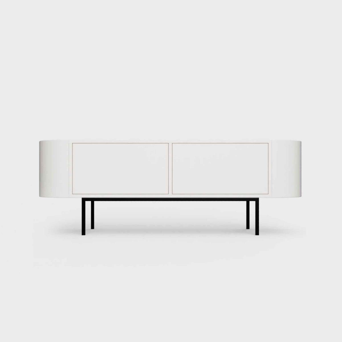Curved Desiva Enna 01 lowboard in white steel, available in Switzerland via ÉTAUDORÉ
