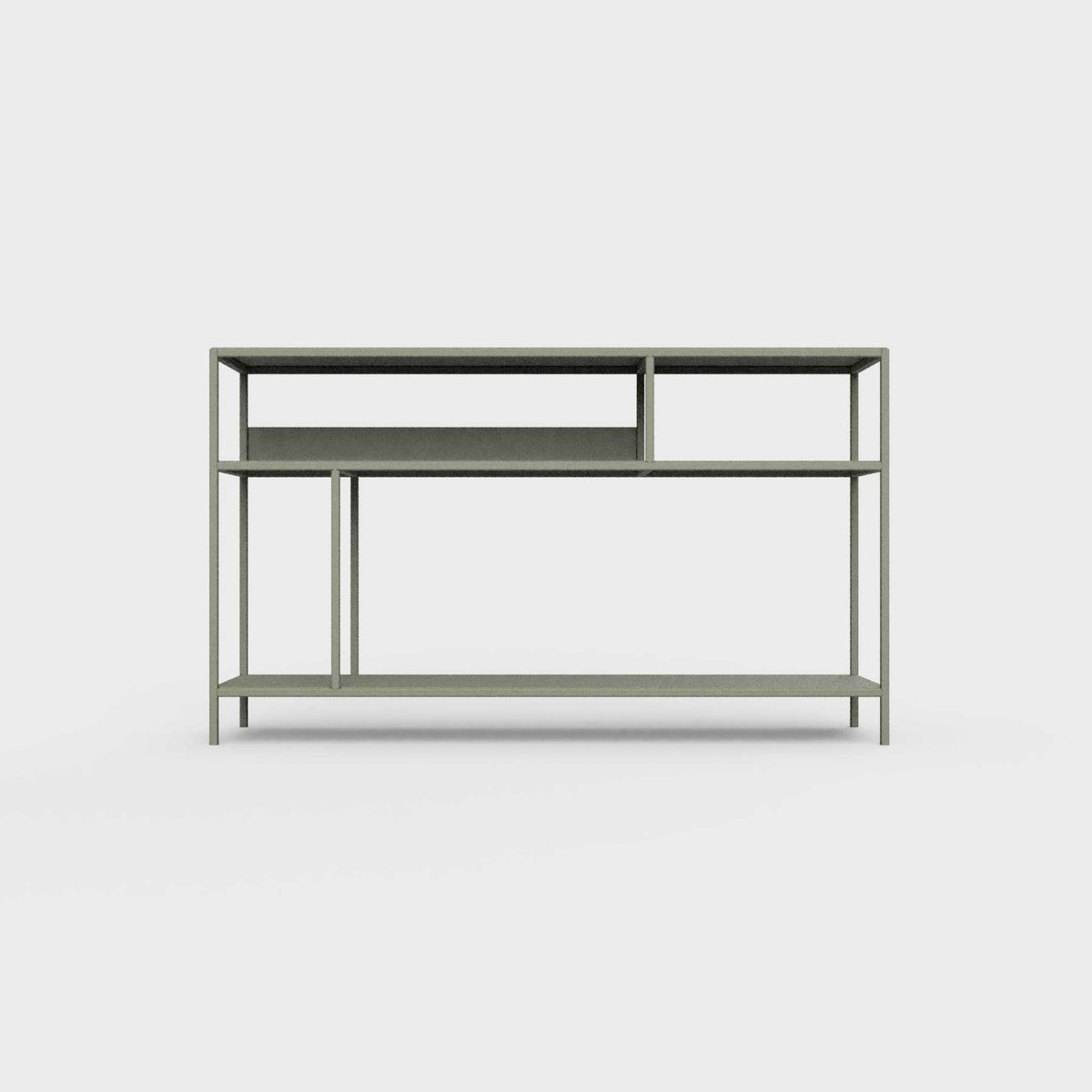 Faded olive green color ÉTAUDORÉ DESIVA small shelving unit Floks 03, made to order from highest quality powder coated steel