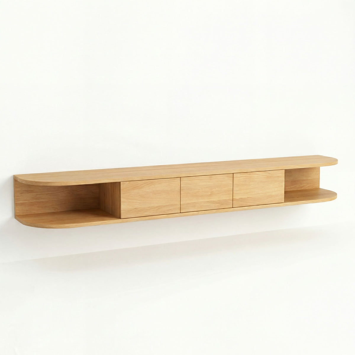 San Salvatore Solid Oak Wall-Mounted Lowboard with Rounded Ends - Natural Finish