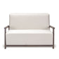 ÉTAUDORÉ Reuss sofa front view showing minimalist upholstered seat and exposed solid beech wood frame.