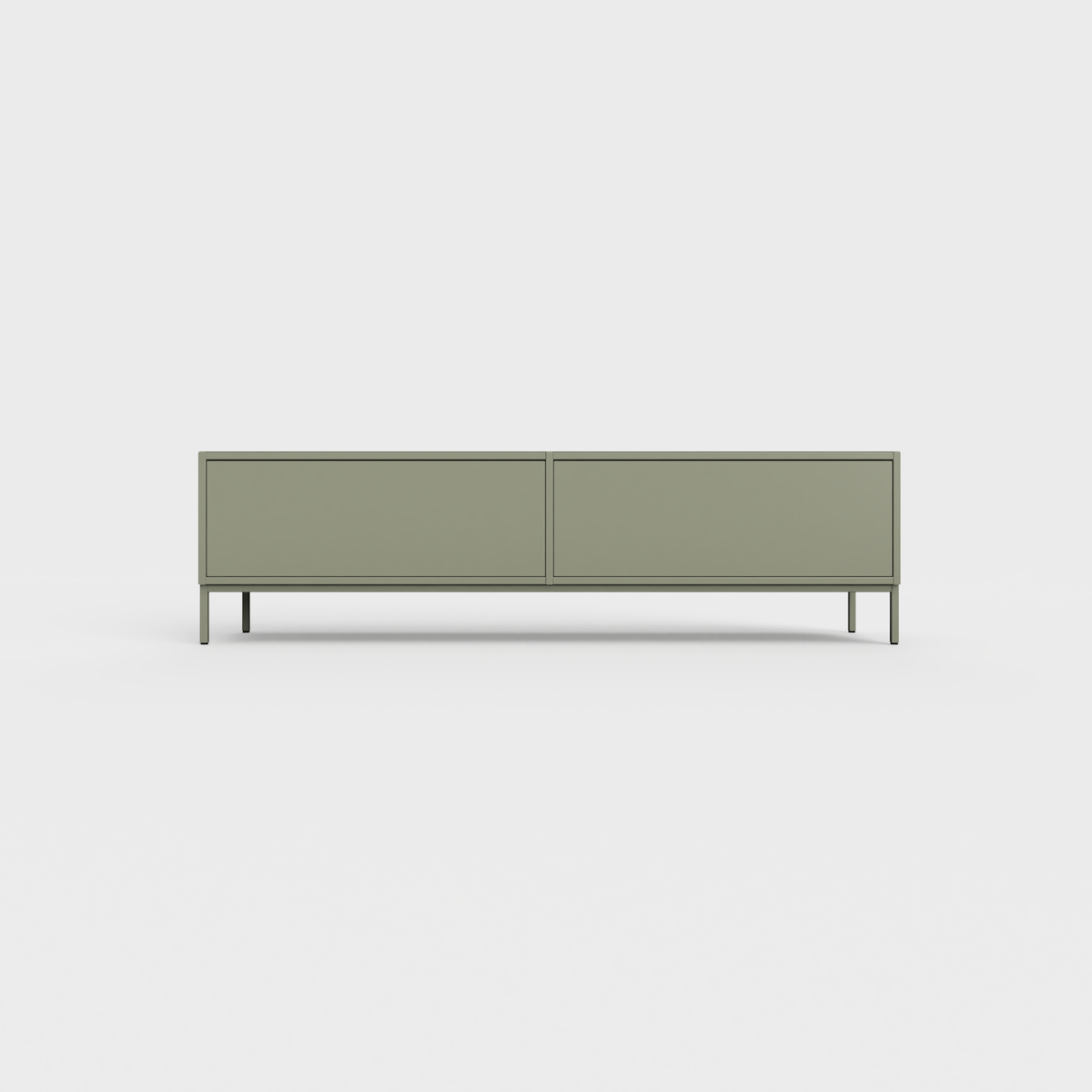 Prunus 01 Lowboard in Faded Olive color, powder-coated steel, elegant and modern piece of furniture for your living room