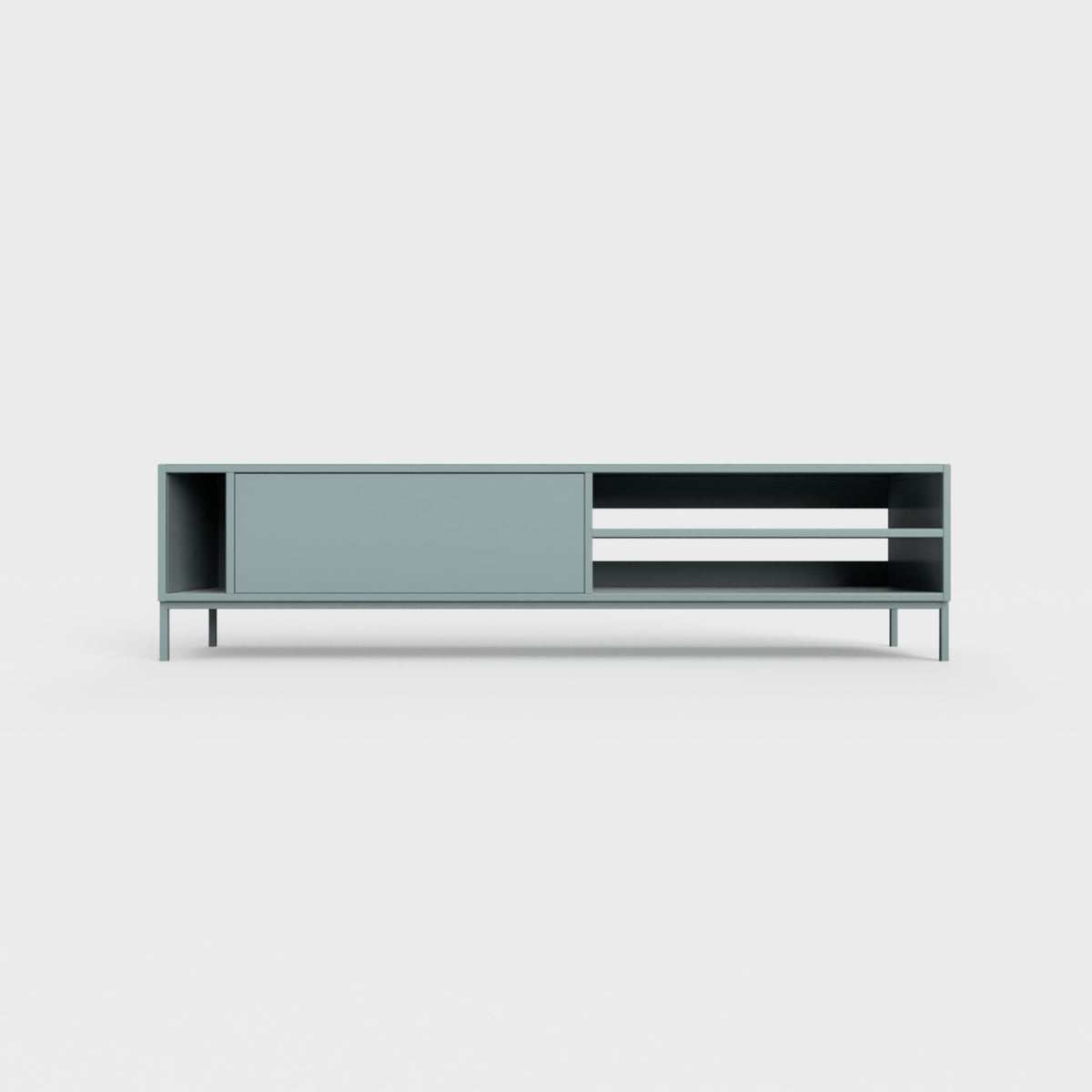 Prunus 03 Lowboard in celadon green color, powder-coated steel, elegant and modern piece of furniture for your living room